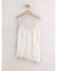 Next - Ecru Ditsy Floral Print Asymmetric Hem Lace Cami Top - Lyst