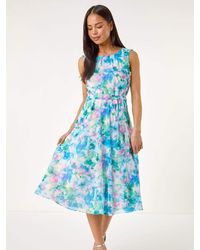 Roman - Petite Abstract Pleated Midi Dress - Lyst