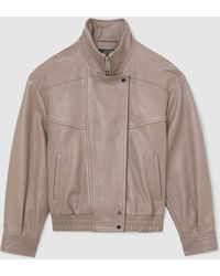 Reiss - Petra - Grey Petite Textured Leather Oversized Jacket, Us 8 - Lyst