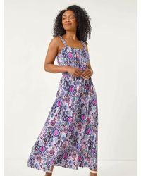 Roman - Petite Floral Print Abstract Midi Dress - Lyst