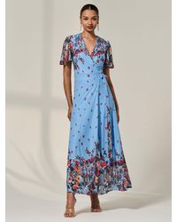 Jolie Moi - Floral Print Mirror Wrap Maxi Dress - Lyst