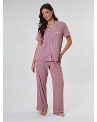 Loungeable - Dusty/ Trim Short Sleeve Soft Rib Button Through Pyjamas - Lyst