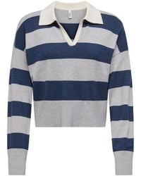 ONLY - V-Neck Stripe Knitted Polo Shirt - Lyst