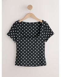 Next - Ecru Polka Dot Square Neck Short Sleeve Top - Lyst
