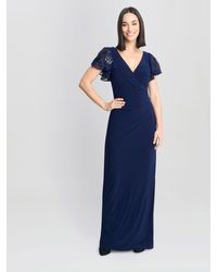 Gina Bacconi - Nicolette Jersey V-Neck Maxi Dress With Sequin Sleeve - Lyst