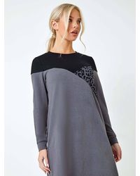 Roman - Petite Stretch Animal Print Colour Block Knit Dress - Lyst