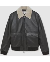 Reiss - Leather Shearling-Collar Bomber Jacket - Lyst