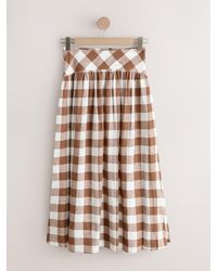 Next - Gingham Linen Rich Full Midi Skirt - Lyst