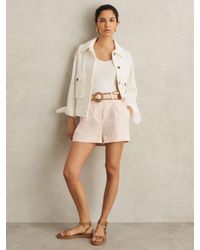 Reiss - Linen Pleat-Front Belted Shorts - Lyst