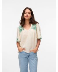 Vero Moda - Embroidered Short Sleeve Blouse - Lyst