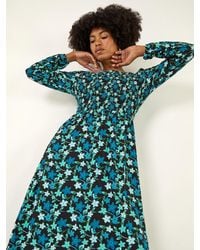 Roman - Floral Print Shirred Stretch Midi Dress - Lyst