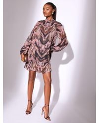 Lipsy - Mini Animal Print Sequin Long Sleeve Shift Dress - Lyst