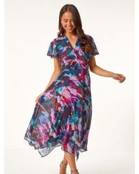 Roman - Petite Print Twist Front Dobby Midi Dress - Lyst