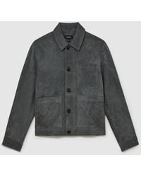 Reiss - Suede Button-Through Trucker Jacket - Lyst