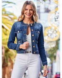 Sosandar - Round Neck Pocket Front Denim Jacket - Lyst