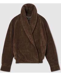 ATELIER - Suede Wrap Bomber Taupe Jacket - Lyst