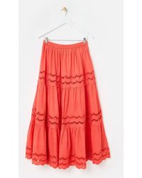 Oliver Bonas - Coral Scalloped Cutwork Tiered Midi Skirt - Lyst