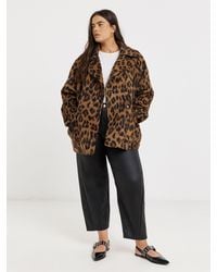 Simply Be - Simply Be Leopard Print Brushed Faux Wool Pea Coat - Lyst