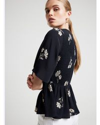 River Island - Oberteil Mit Floral-Print Und Gerafftem Schößcheneu 34 (Uk 6) - Lyst