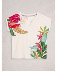 White Stuff - Tropical Nelly Notch Neck Cotton T-Shirt - Lyst