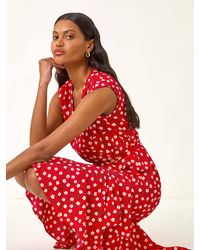 Roman - Floral Print Frill Buttoned Dress - Lyst