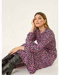 Roman - Ditsy Floral Shirred Midi Dress - Lyst
