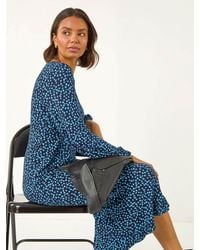 Roman - Spot Print Keyhole Midi Dress - Lyst