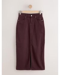 Next - Burgundy Split Front Denim Midi Skirt - Lyst
