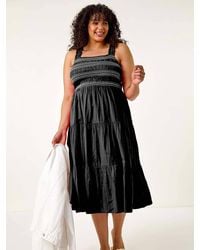 Roman - Curve Strappy Shirred Midi Dress - Lyst