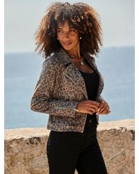Sosandar - Leopard Print Faux Suede Biker Jacket - Lyst