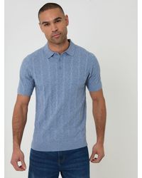 Threadbare - Cable Stripe Knitted Button Polo Shirt - Lyst