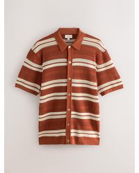 Next - Regular Fit Silk Rich Signature Stripe Short Sleeve Knit Crochet Button Through Polo Shirt - Lyst