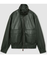 Reiss - Trinity - Dark Green Leather Oversized Funnel-neck Jacket, Xl - Lyst