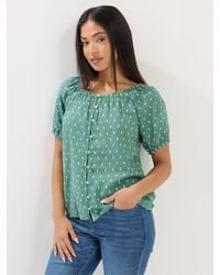 M Com - Petite Short Sleeve Button Dobby Boho Blouse - Lyst