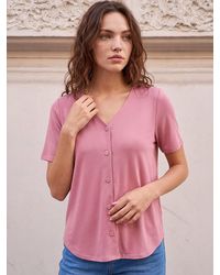 Roman - Petite V-Neck Buttoned Top - Lyst