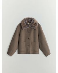 BHOEM - Taupe Removable Fur Collar Jacket - Lyst