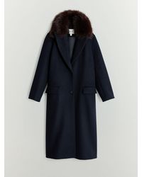 BHOEM - Wool Single Breasted Long Coat With Removable Fur Collar - Lyst