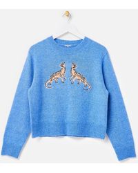 Oliver Bonas - Panther Embroidered Crew Neck Knitted Jumper - Lyst