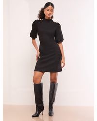 Lipsy - Faux Suede Puff Sleeve Mini Shift Dress With Buttons - Lyst