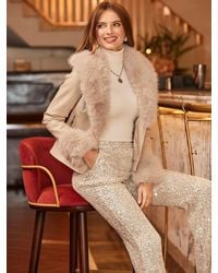 Sosandar - Faux Leather Biker Jacket With Faux Fur Trim - Lyst