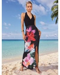 Lipsy - Petite Jersey Floral Print Halter Neck Maxi Dress - Lyst
