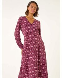 Roman - Geo Print V-Neck Stretch Midi Dress - Lyst