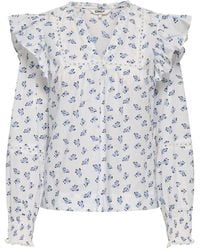 ONLY - Frill Detail Long Sleeve Cotton Blouse - Lyst