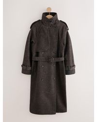 Next - N. Premium Herringbone Belted Trench Coat With Wool - Lyst