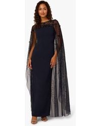 Adrianna Papell - Bead Cape Crepe Long Dress - Lyst