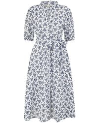 Yumi' - 100% Cotton Broderie Anglaise Midi Shirt Dress - Lyst