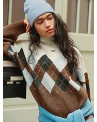 Roxy - Lets Get High Mock Neck Argyle Jumper - Lyst