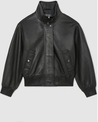 Reiss - Leather Funnel-Neck Bomber Jacket - Lyst