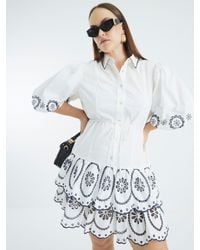 River Island - Cutwork Mini 100% Cotton Shirt Dress - Lyst