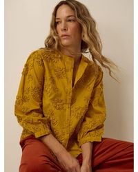 Monsoon - Women's Dark Yellow Cotton Floral Appliqué Blair Blouse, Size: M - Lyst
